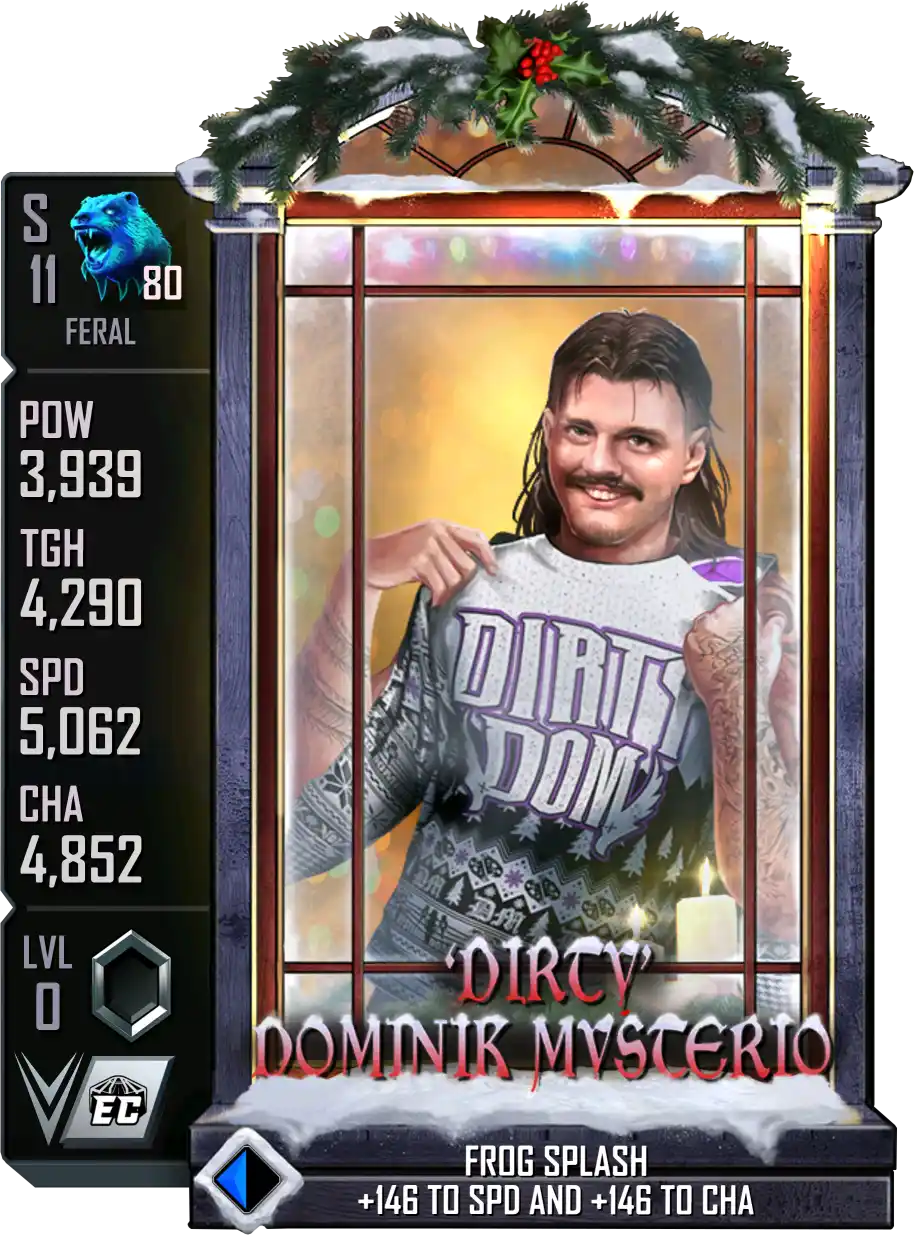 Feral, Dominik Mysterio, SE (Special Edition) Winter Holidays card from WWE Supercard