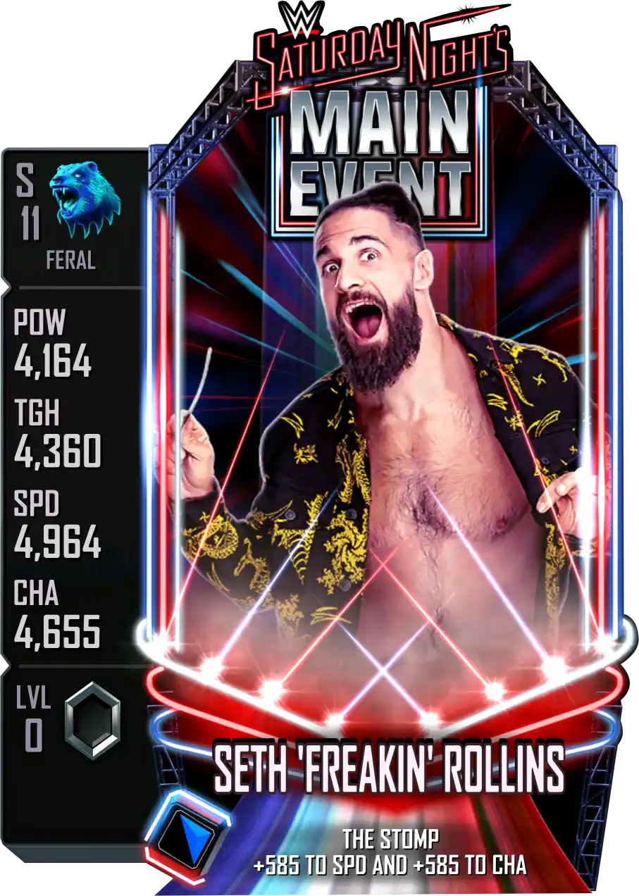 Feral, Seth Rollins, SE (Special Edition) Saturday Nights Main Event card from WWE Supercard
