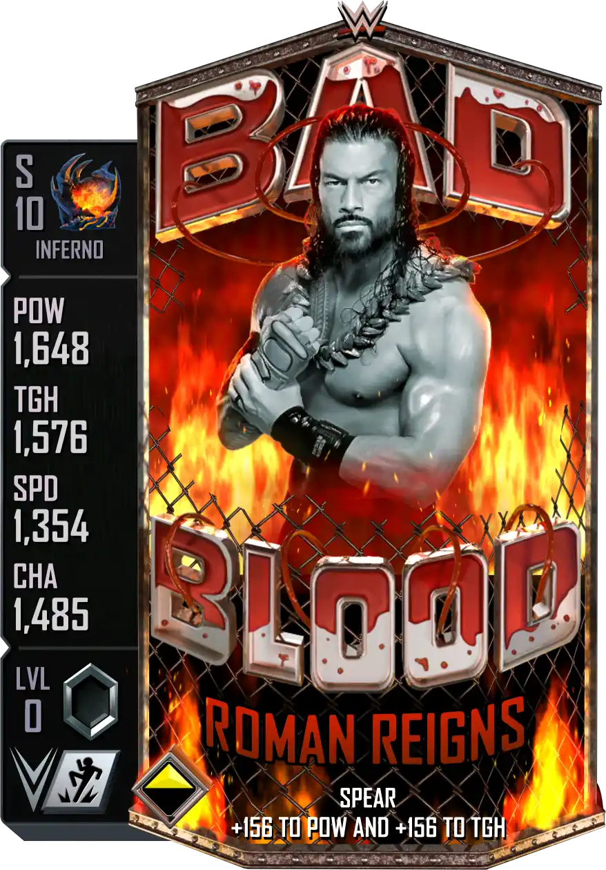 Inferno, Roman Reigns, PLE (Premium Live Event) Bad Blood Special Edition Card from WWE Supercard