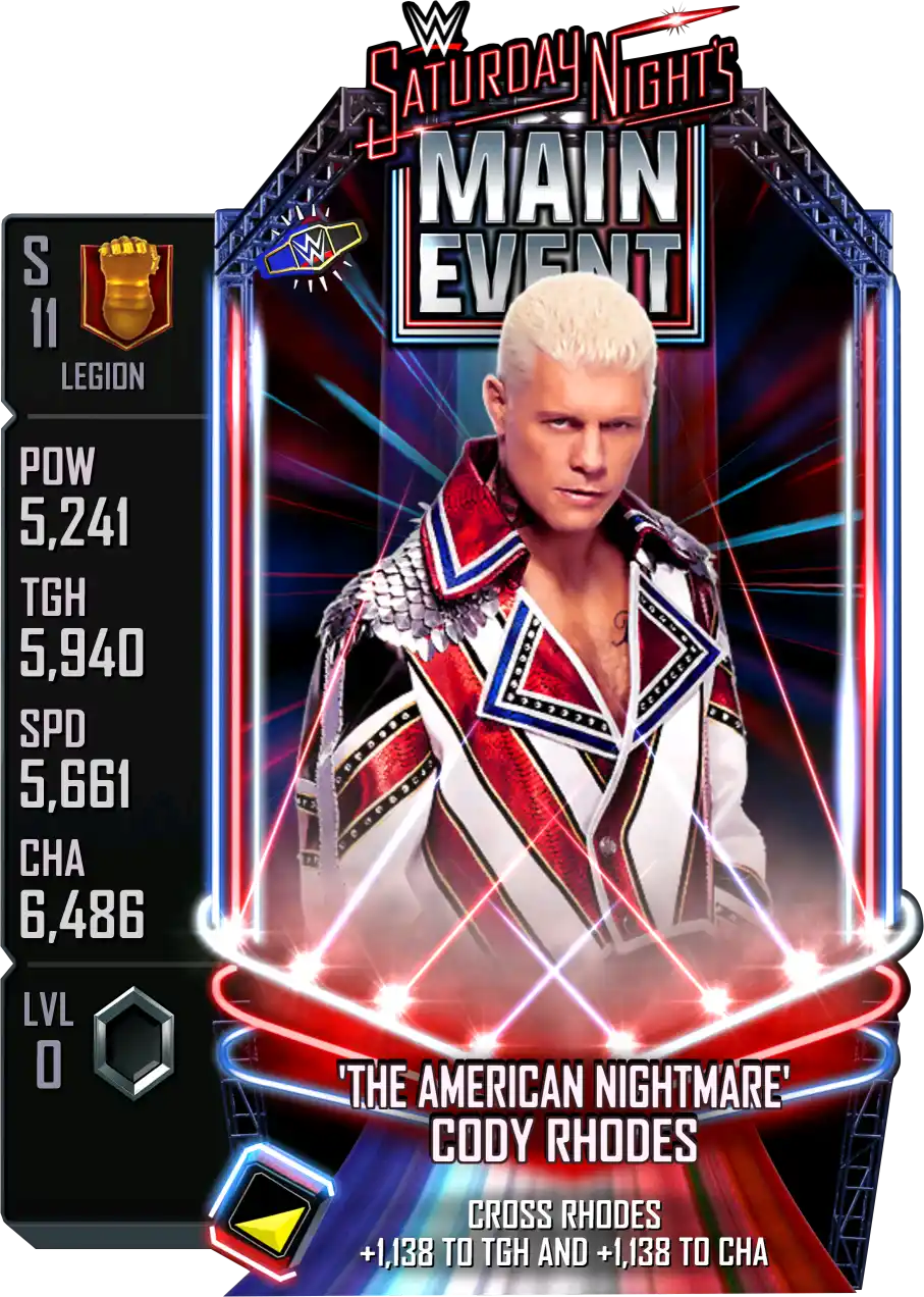 Legion, Cody Rhodes, SE (Special Edition) Saturday Nights Main Event card from WWE Supercard