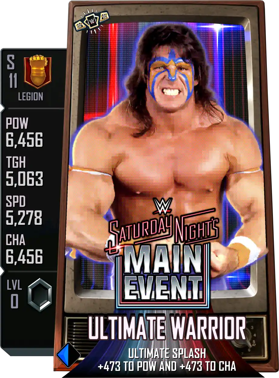 Legion, Ultimate Warrior, SE (Special Edition) Saturday Nights Main Event card from WWE Supercard