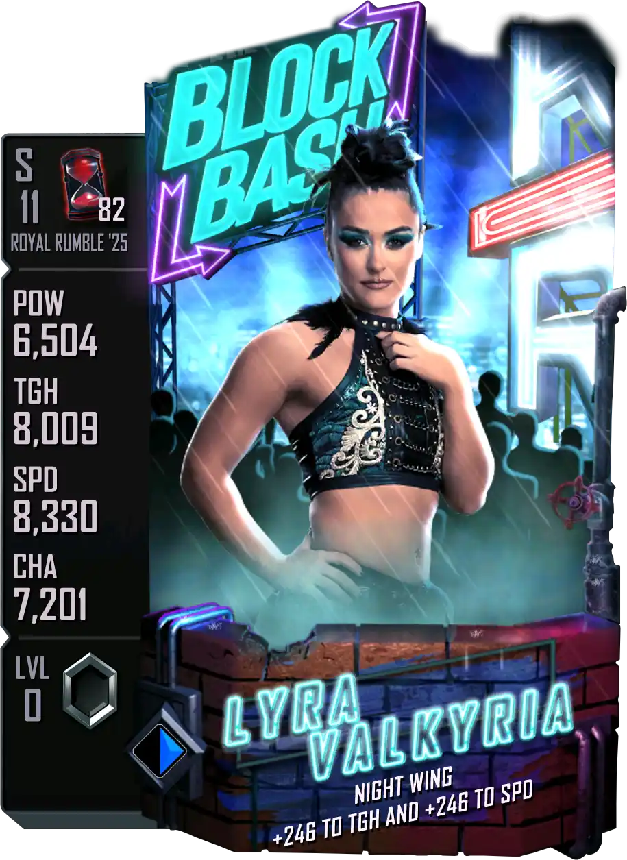 Royal Rumble '25, Lyra Valkyria, Block Bash SE (Special Edition) card from WWE Supercard