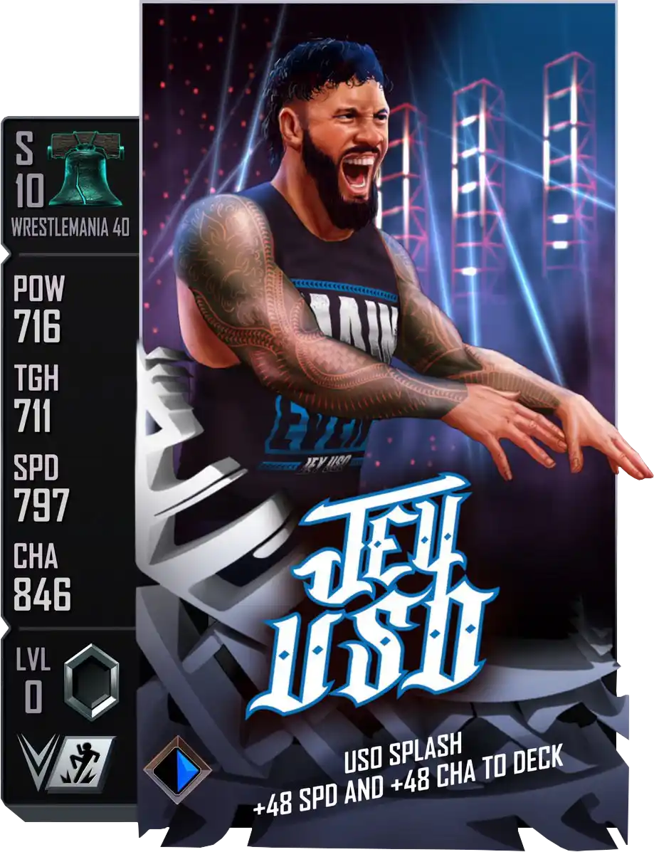 Wrestlemania 40, Jey Uso, SE (Special Edition) Battle Pass card from WWE Supercard