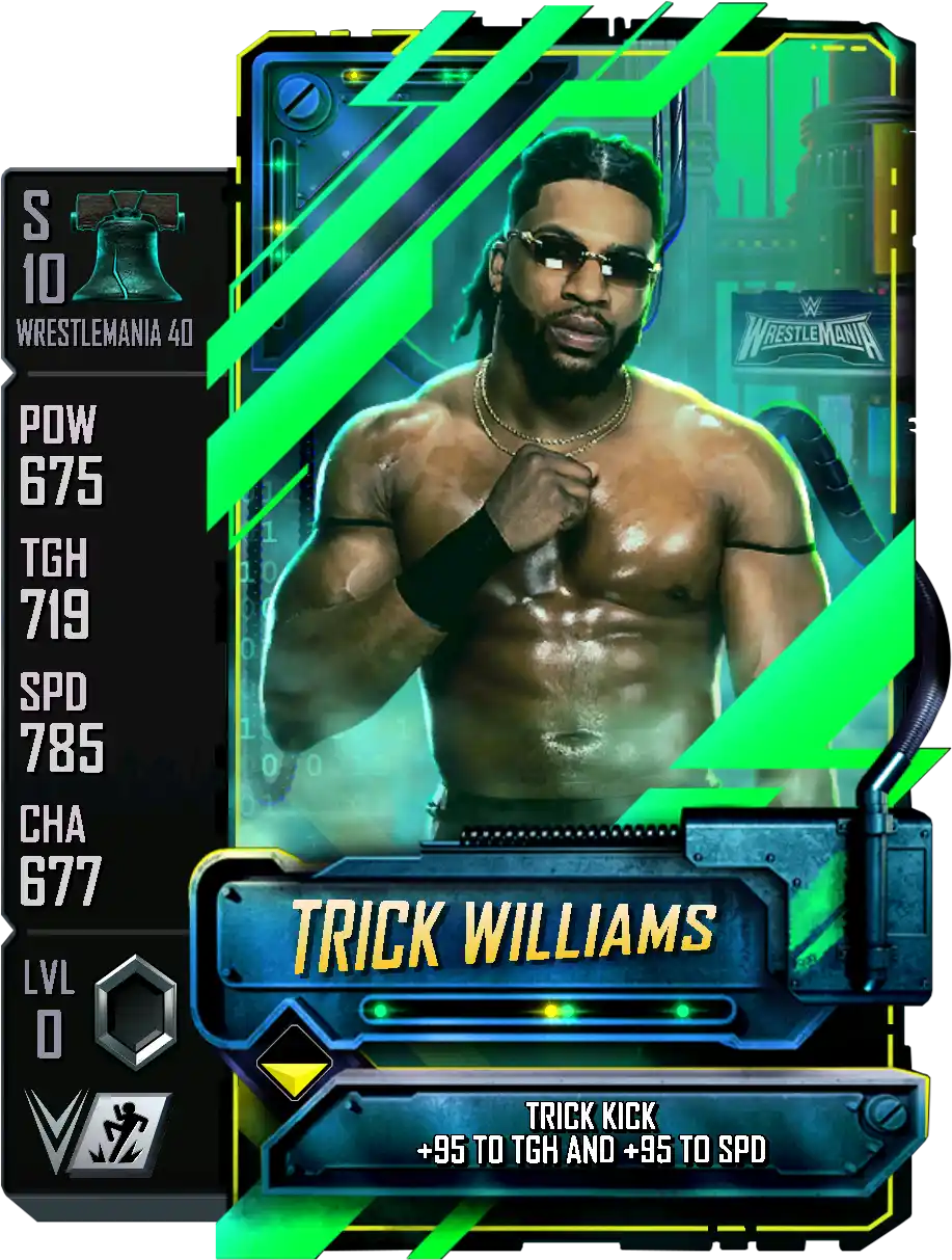 Wrestlemania 40, Trick Williams, Fusion Seasonal Spring card from WWE Supercard